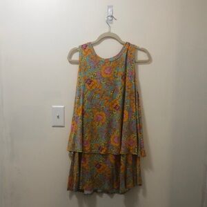 Agnes & Dora Tiered Orange and Green Sundress Scoop Neck